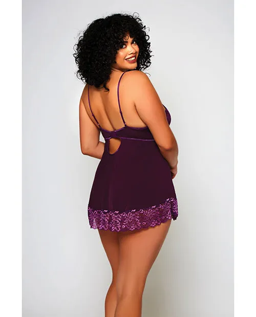 Plus Size Purple Cross Dye Babydoll Set 3X Icollection Lingerie Plus Size