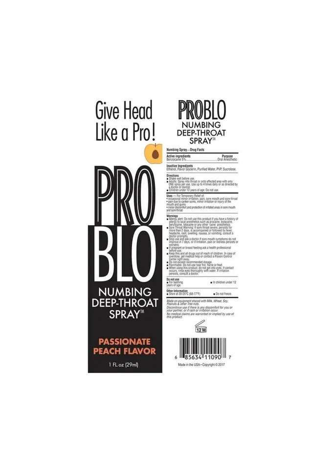 Problo Male Sex Toys Problo Numbing DeepThroat Spray 1oz Peach
