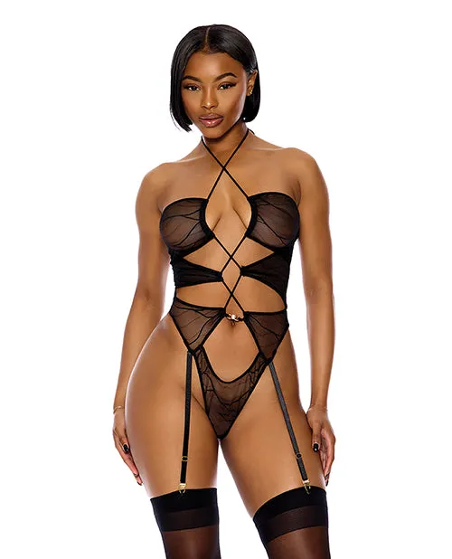 Pull My Strings Sheer Mesh Halterneck Teddy Black XL Forplay INC Anal