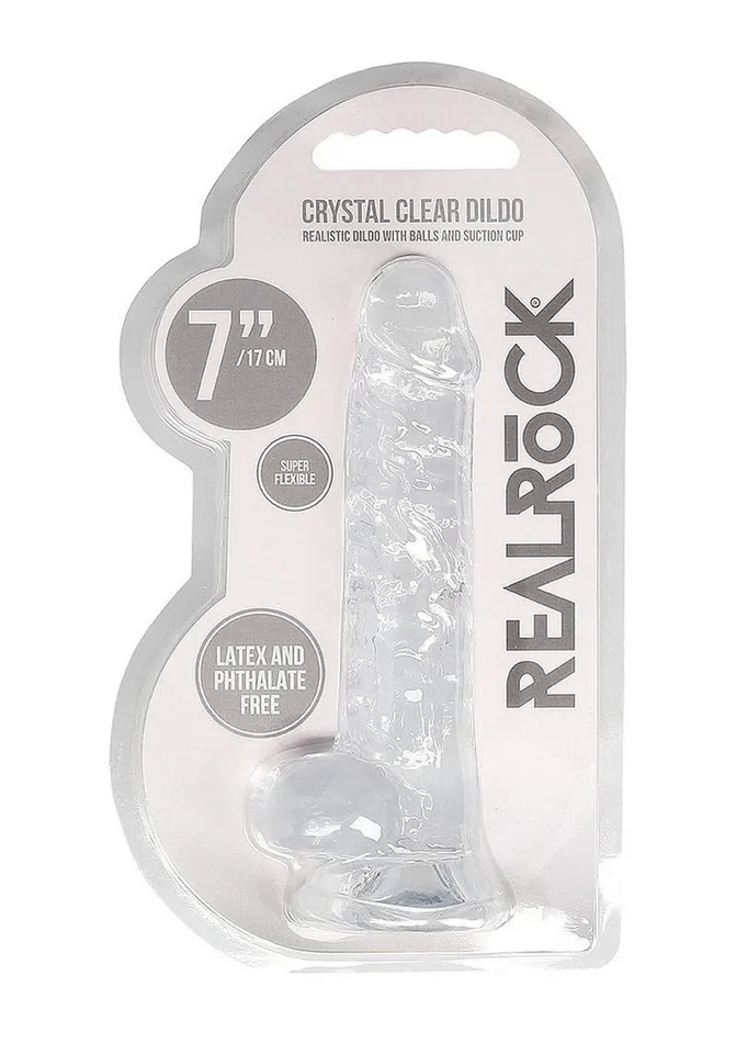 Real Rock Female Sex Toys Realrock Crystal Clear Dildo with Balls