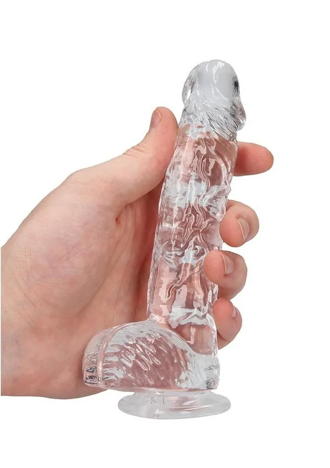 Real Rock Female Sex Toys Realrock Crystal Clear Dildo with Balls