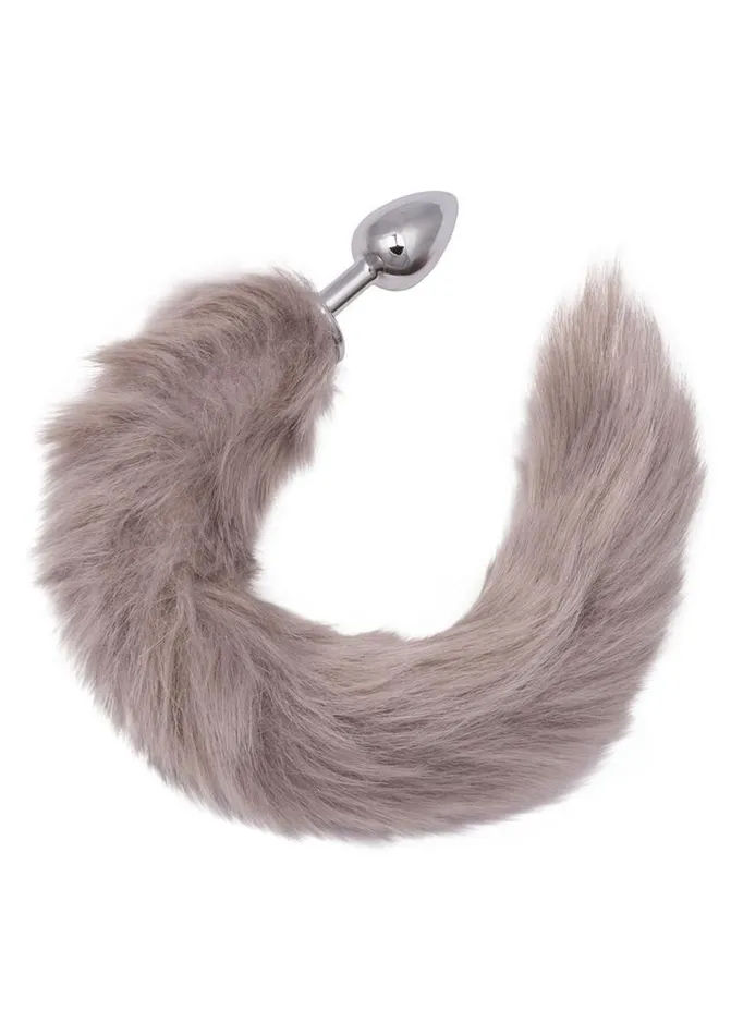 Running Wild Male Sex Toys Running Wild Grey Tail Faux Fur Tail and Metallic Anal Plug