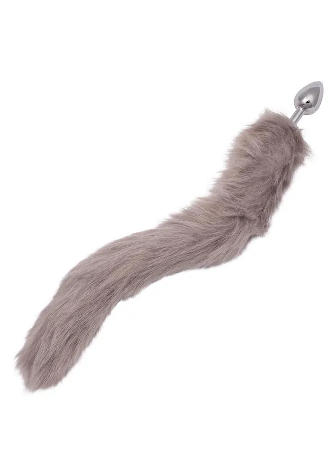 Running Wild Male Sex Toys Running Wild Grey Tail Faux Fur Tail and Metallic Anal Plug