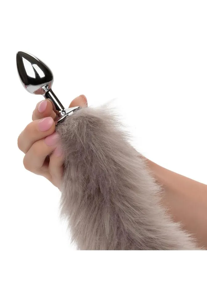 Running Wild Male Sex Toys Running Wild Grey Tail Faux Fur Tail and Metallic Anal Plug