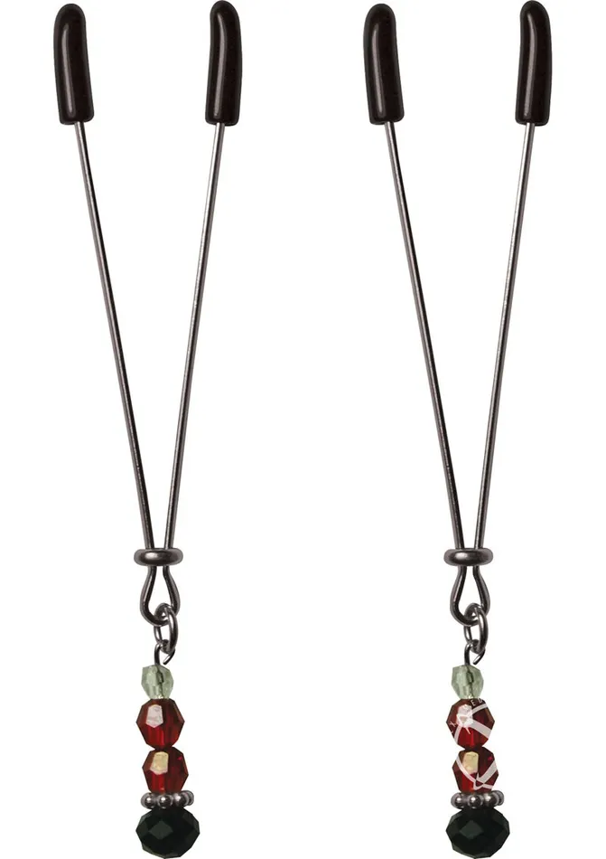 Sex and Mischief Male Sex Toys Sex and Mischief Ruby Black Adjustable Nipple Clips with Beads Sex and Mischief Male Sex Toys Sex and Mischief Ruby Black Adjustable Nipple Clips with Beads