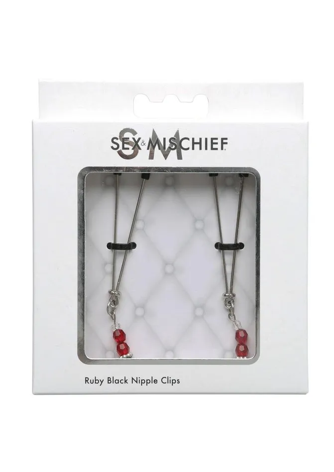 Sex and Mischief Male Sex Toys Sex and Mischief Ruby Black Adjustable Nipple Clips with Beads Sex and Mischief Male Sex Toys Sex and Mischief Ruby Black Adjustable Nipple Clips with Beads