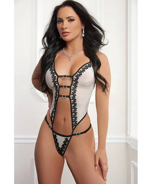 Sheer Embroidered Rhinestone Teddy White Black OS G World Intimates Anal