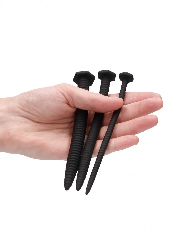 Shots America Anal Silicone Screw Plug Set Urethral Sounding Black