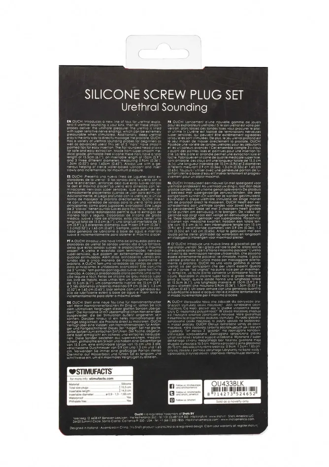Shots America Anal Silicone Screw Plug Set Urethral Sounding Black