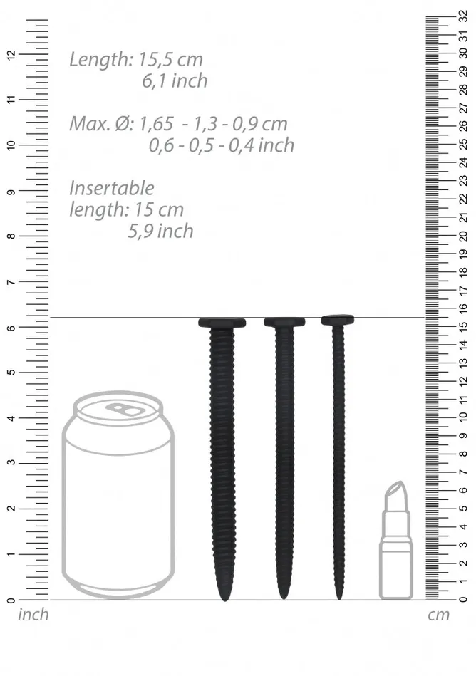 Shots America Anal Silicone Screw Plug Set Urethral Sounding Black