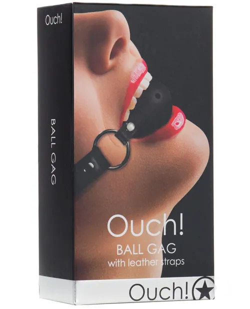 Shots Ouch Leather Strap Ball Gag Black Shots America LLC Anal