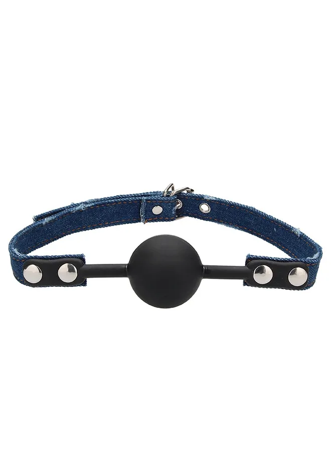 Silicone Ball Gag With Roughend Denim Straps Blue Shots America Male Sex Toys Silicone Ball Gag With Roughend Denim Straps Blue Shots America Male Sex Toys