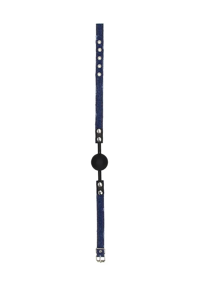 Silicone Ball Gag With Roughend Denim Straps Blue Shots America Male Sex Toys