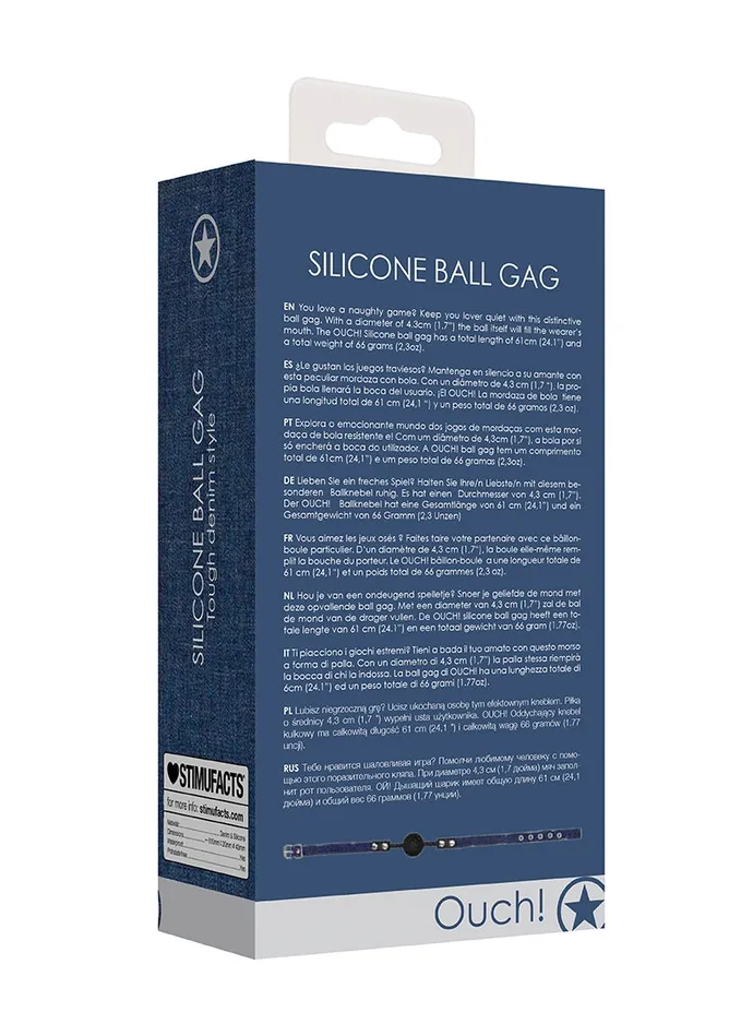 Silicone Ball Gag With Roughend Denim Straps Blue Shots America Male Sex Toys
