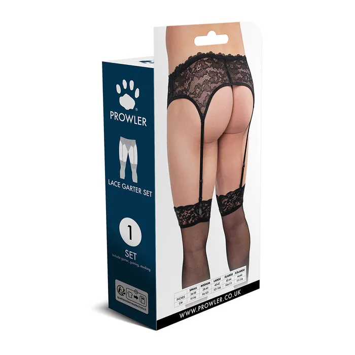 Simply Pleasure LTD Anal Prowler Male Lace Garter Stocking Set Black Medium