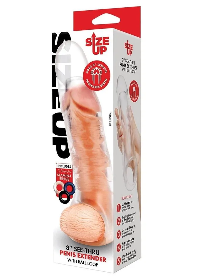 Size Up Male Sex Toys Size Up Extra Girthy Clear View Penis Extender with Ball Loop