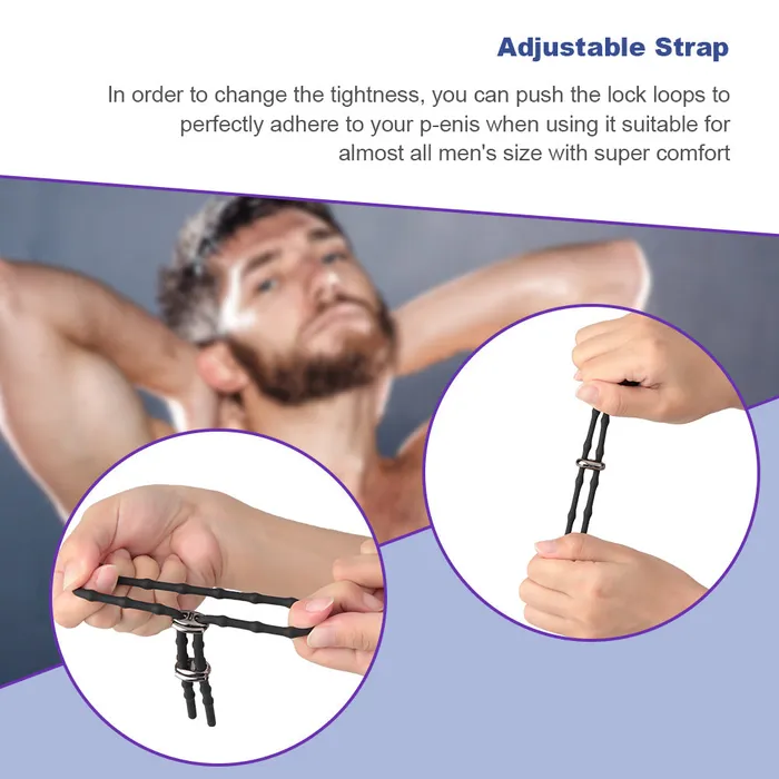 Sorlove Male Sex Toys Silicone Adjustable Lasso Shaft Cock Ring Tie With 2 Lock Loops