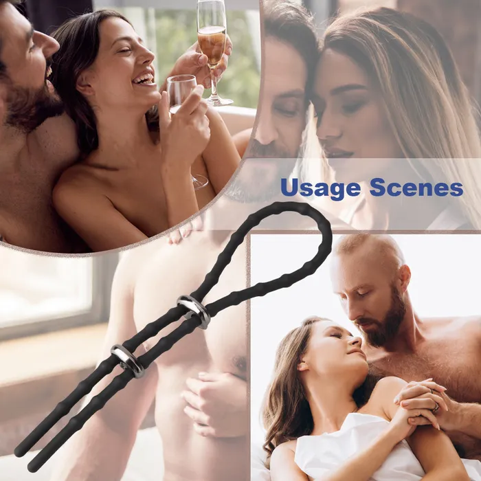 Sorlove Male Sex Toys Silicone Adjustable Lasso Shaft Cock Ring Tie With 2 Lock Loops