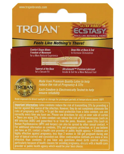 Trojan Ultra Ribbed Ecstasy Condoms 3 pack Paradise Marketing Male Sex Toys