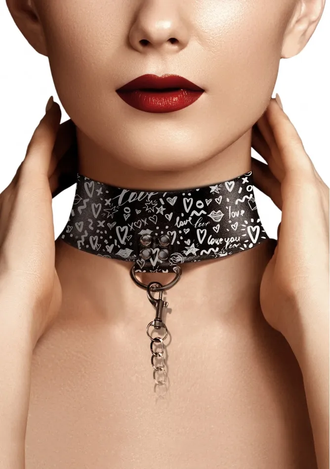 Vibrators Collar With Leash Love Street Art Fasion Black Shots America