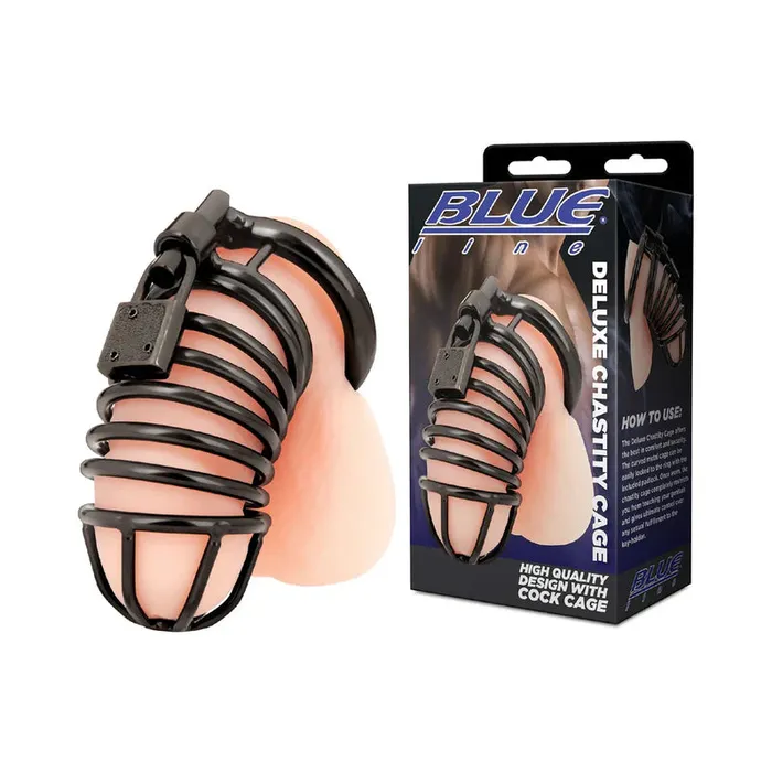 Vibrators Electric Eel INC Blue Line Deluxe Chastity Cage Black