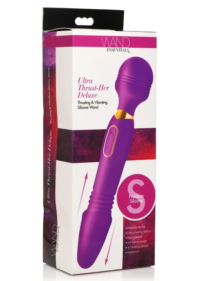 Wand Essentials Vibrators Wand Essential Ultra ThrustHer Deluxe Rechargeable Silicone Thrusting and Vibrating Wand